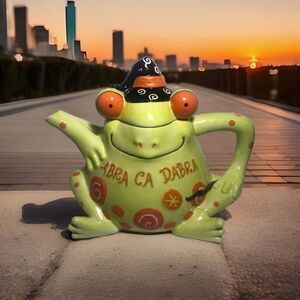 Whimsical Abra Ca Dabra Hand painted Ceramic Frog/Toad Teapot